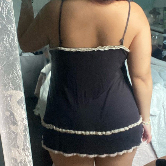 Black & cream lace n ribbed lingerie slip / sleep nightie - Picture 7 of 8